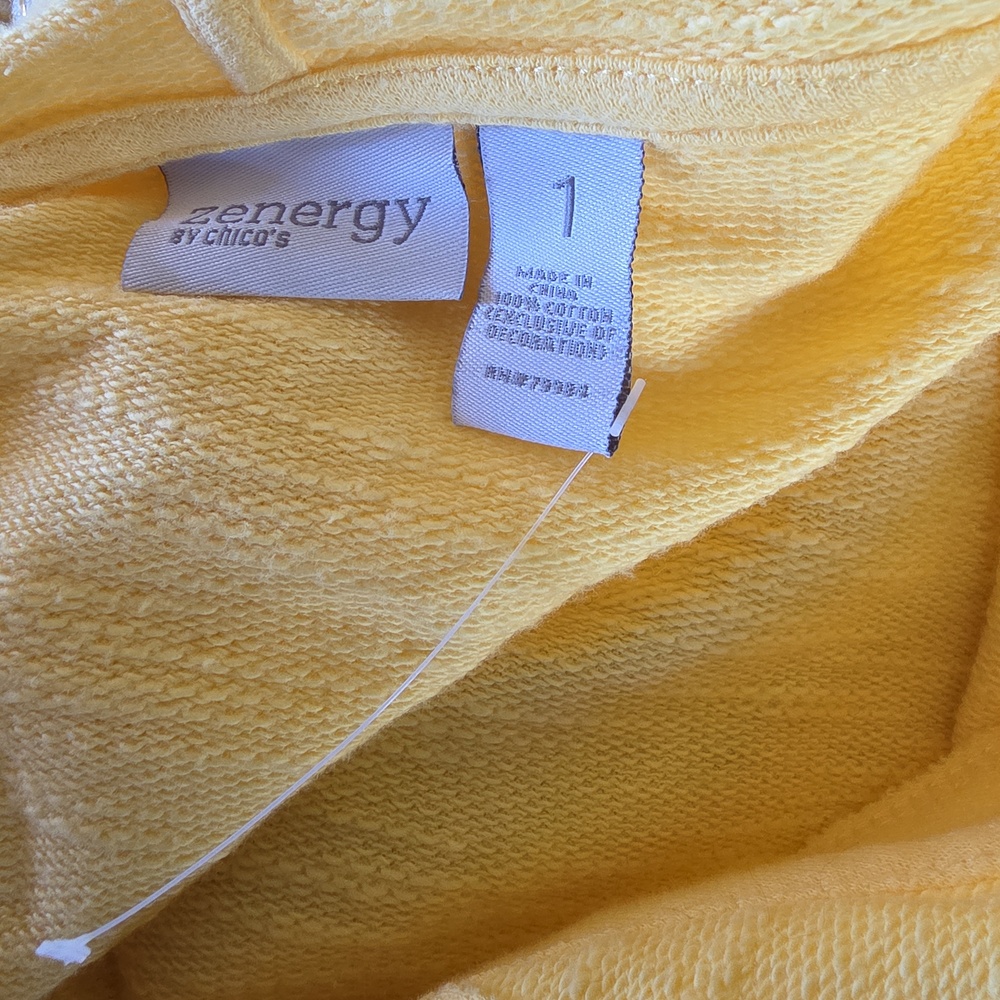 Chicos Zenergy Spring Yellow Hoodie Jacket Size 1 Or M Lace Trim Zip Lightweight - Picture 6 of 6